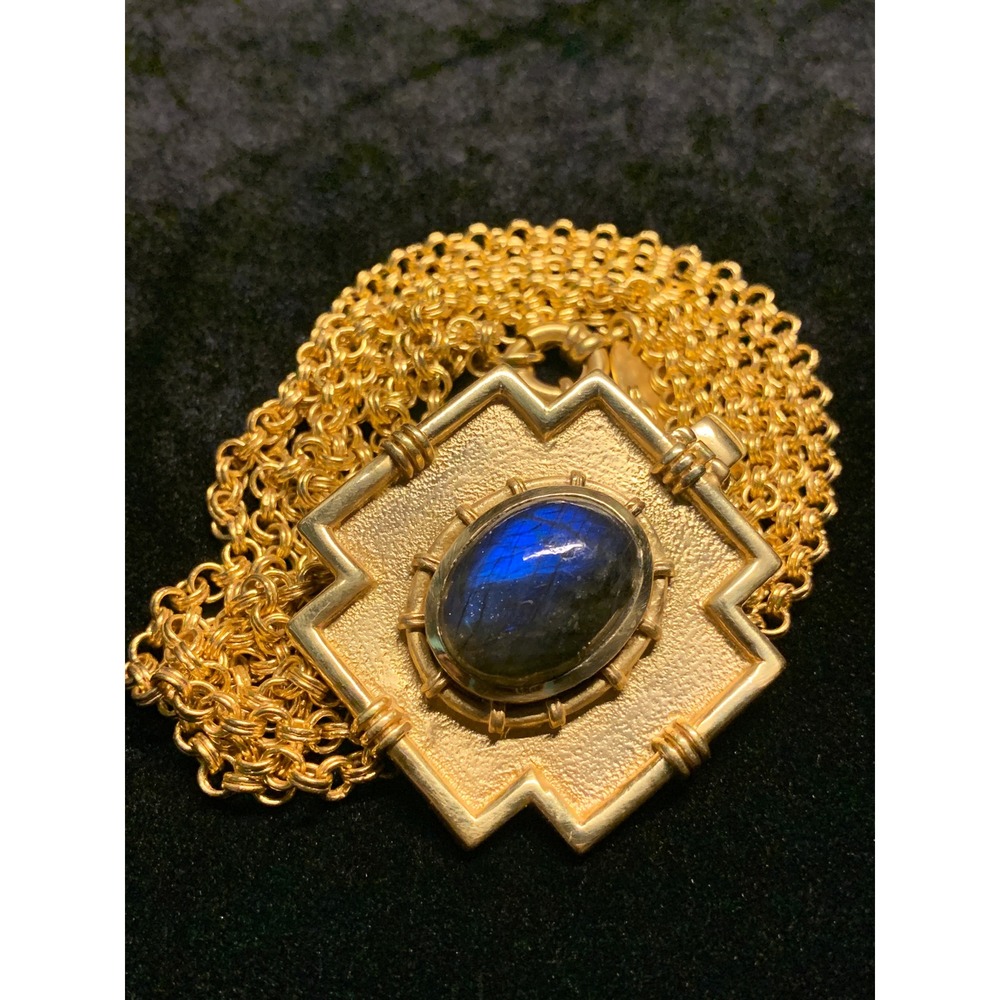 Julie Vos Labradorite Pendant Necklace Gold Plated 32" Chain